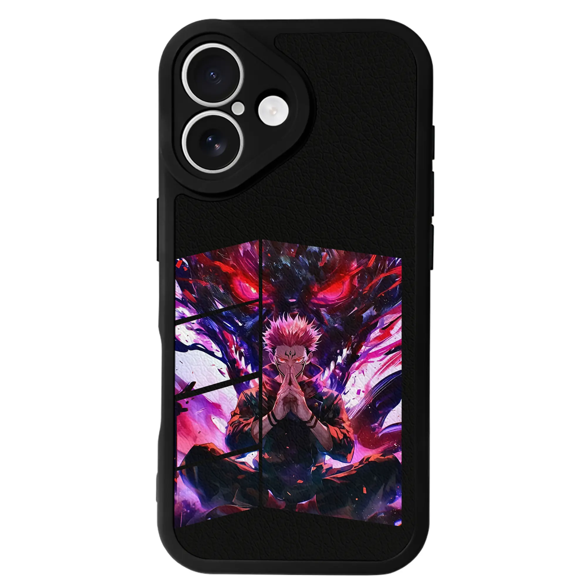 呪術廻戦 グッズ,両面宿儺 - IPhone 16シリーズ対応 ・ シリコンスマホケース ・ レザー調 ・ 高精度フィット ・ 耐衝撃 ・ ワイヤレス充電対応 ・ 精密カット